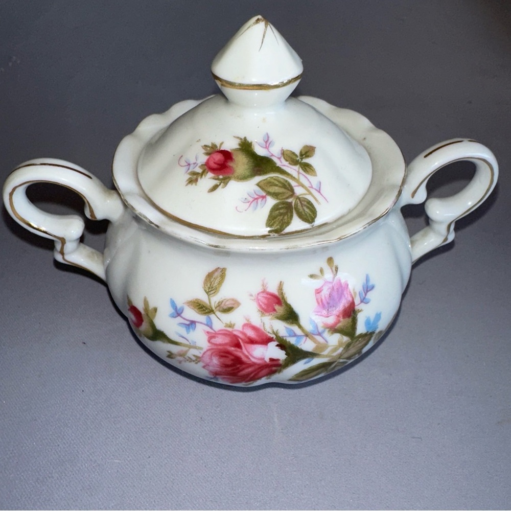 Floral Ceramic Sugar Bowl with Lid